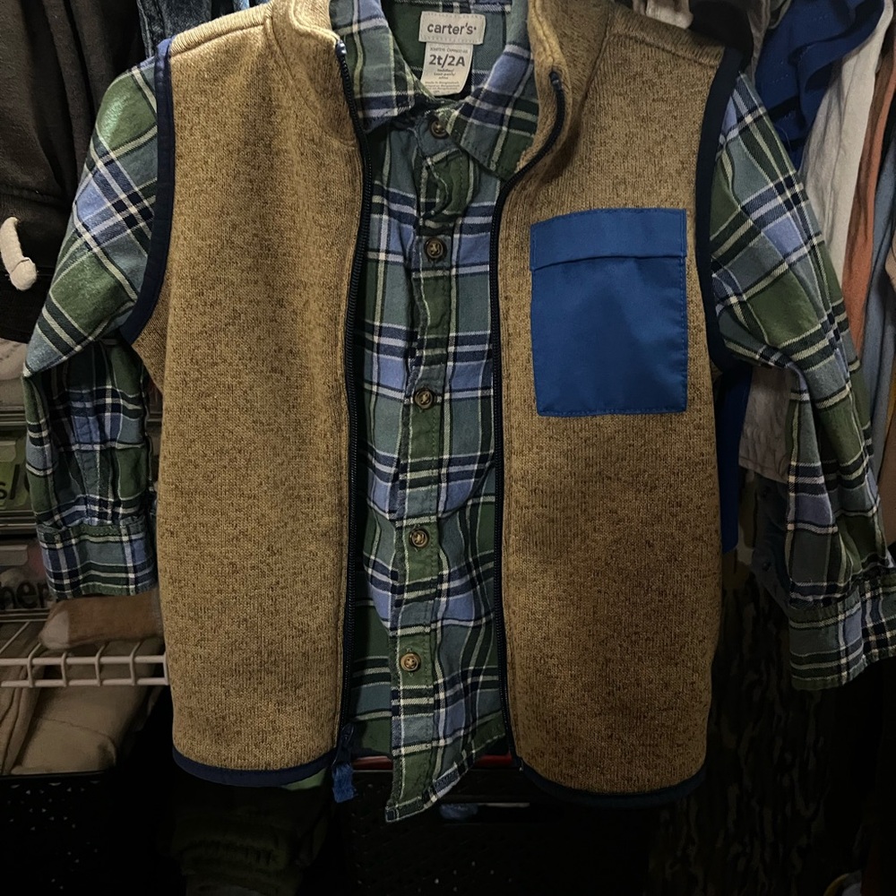 Plaid Shirt with Tan Vest